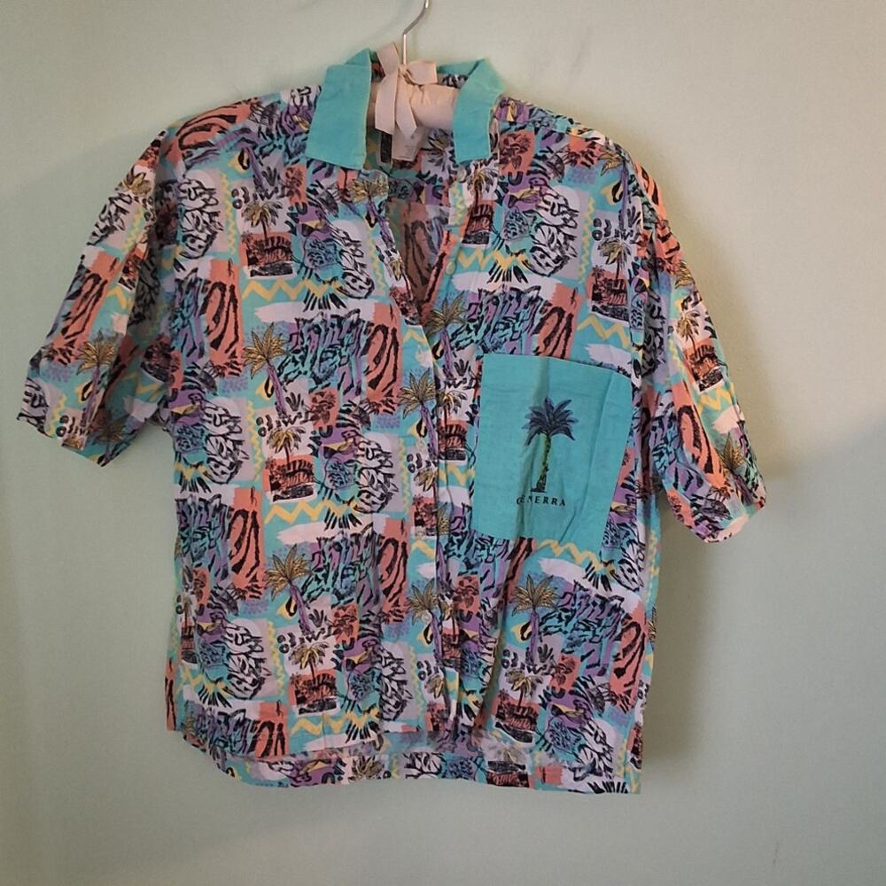 ❤️‍ Vintage Generra Safari Hawaiian Shirt Med 80s Zebra Floral Tropical Cotton